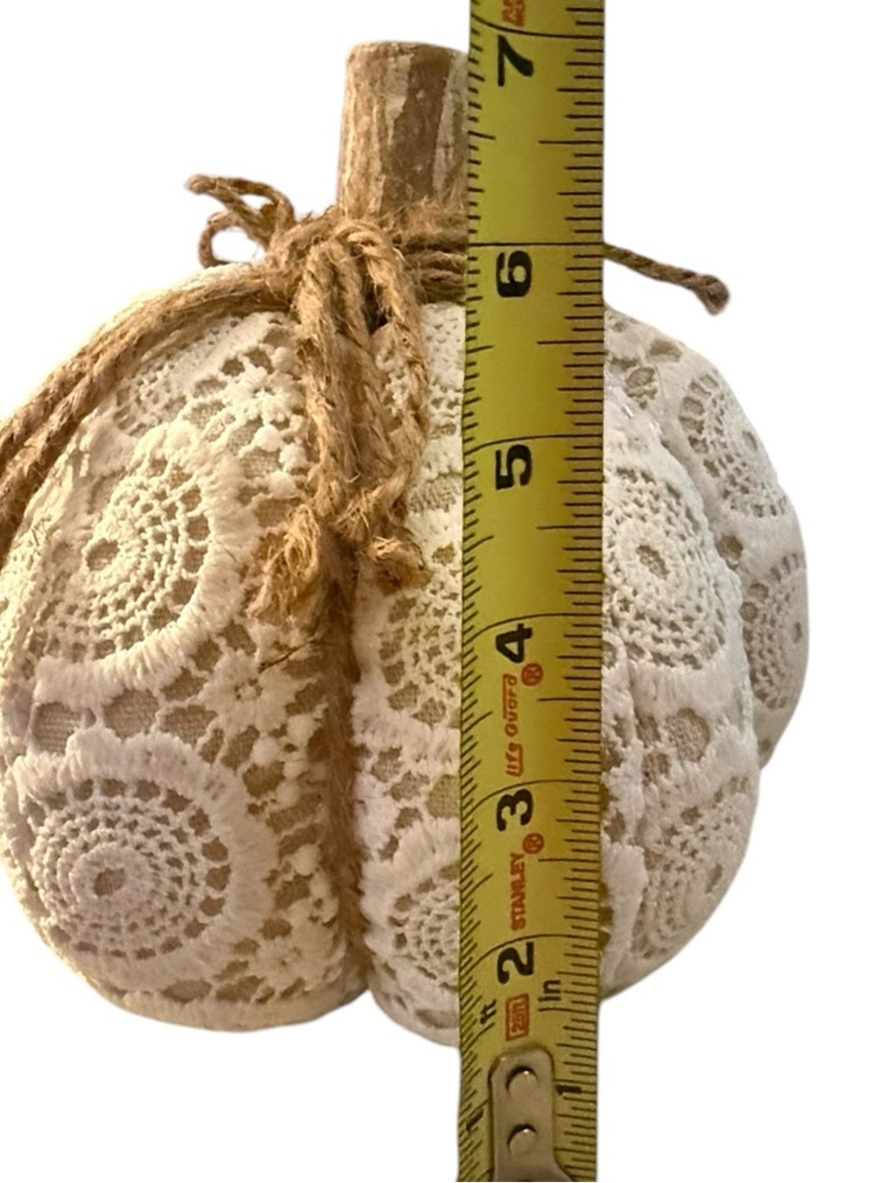 Cream Farmhouse Lace Pumpkin Crochet Jute Fall Decor - Picture 4 of 4